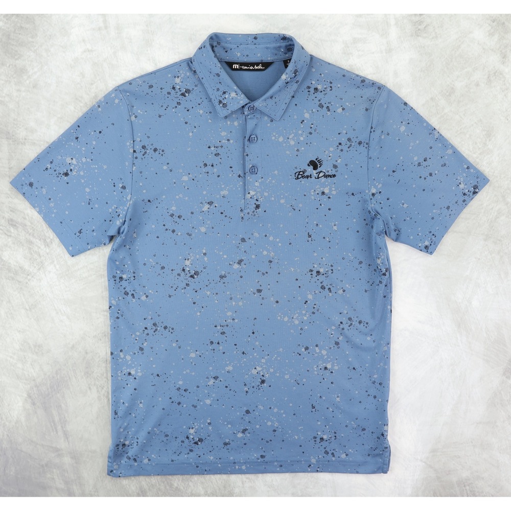Travis Mathew Splatter Print Golf Polo Mens Small S Blue Bear Dance Golf Club - Picture 2 of 10
